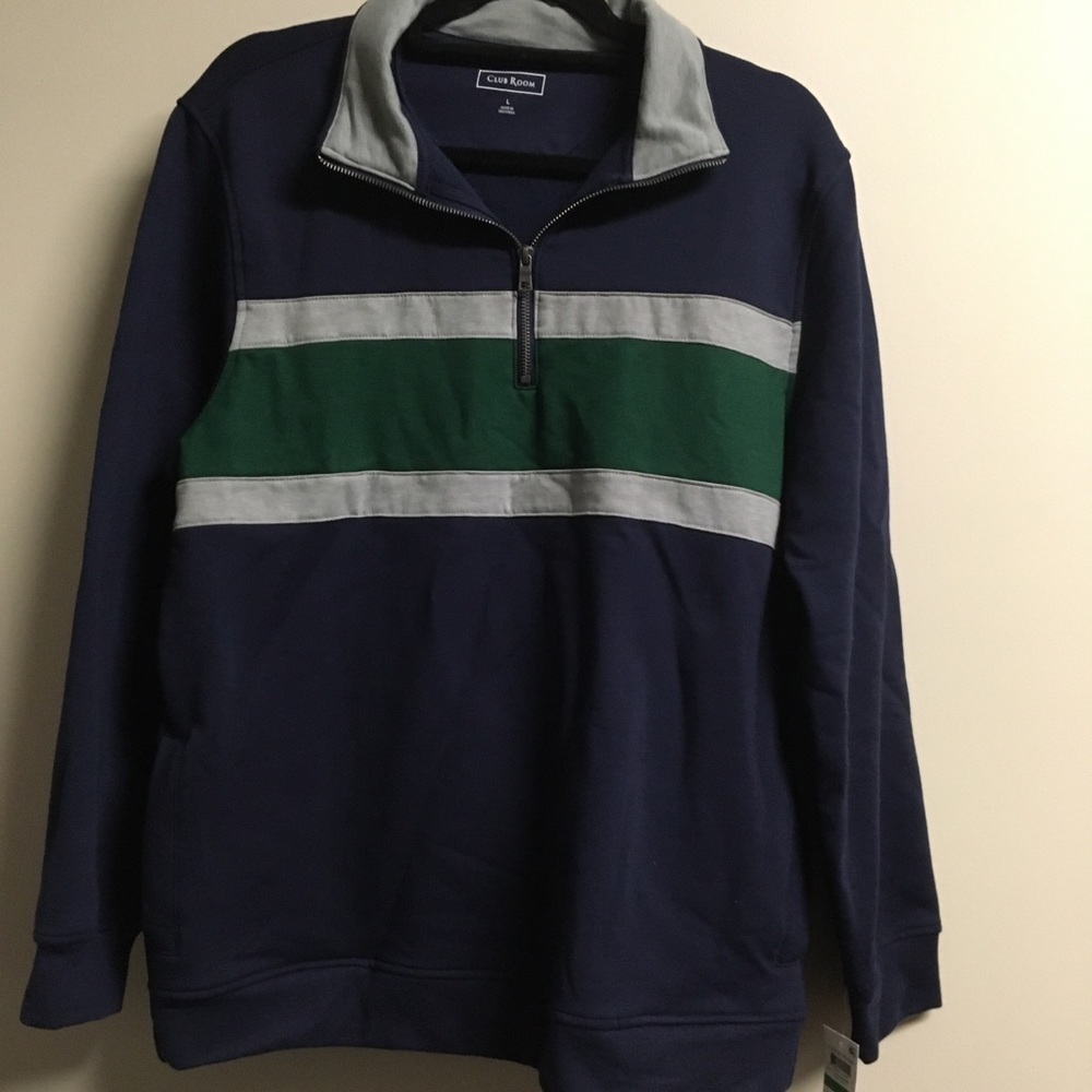 Clubroom fleece zip up sweatshirt! Blue & green!Lg